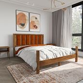 Renazzo Mobilya Orion Model 140x190 cm Kiremit Renk Puflu Başlıklı Ceviz Renk Çam Ahşap Karyola
