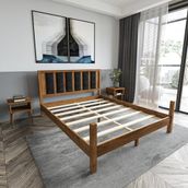 Renazzo Mobilya Orion Model 140x190 cm Siyah Renk Puflu Başlıklı Ceviz Renk Çam Ahşap Karyola