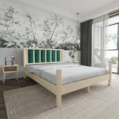 Renazzo Mobilya Orion Model 140x190 cm Zümrüt Yeşili Puflu Başlıklı Vernikli Çam Ahşap Karyola