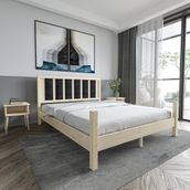 Renazzo Mobilya Orion Model 140x200 cm Siyah Renk Puflu Başlıklı Vernikli Çam Ahşap Karyola