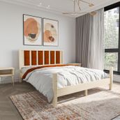 Renazzo Mobilya Orion Model 160x200 cm Kiremit Renk Puflu Başlıklı Doğal Çam Ahşap Karyola