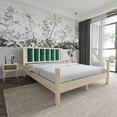Renazzo Mobilya Orion Model 90x190 cm Zümrüt Yeşili Puflu Başlıklı Vernikli Çam Ahşap Karyola