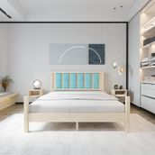 Renazzo Mobilya Orion Model 90x200 cm Cam Göbeği Puflu Başlıklı Doğal Çam Ahşap Karyola