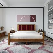 Renazzo Mobilya Orion Model Bordo Puflu Başlıklı 120x200 cm Ceviz Çam Ahşap Karyola