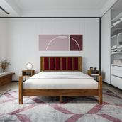 Renazzo Mobilya Orion Model Bordo Puflu Başlıklı 90x190 cm Ceviz Çam Ahşap Karyola