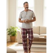 Renk Yapı Rüyası % 100 Koton Yumuşak Dokulu Kısa Kollu Pamuklu Yazlık Erkek Pijama Takımı Elitol 9801 - Ekose