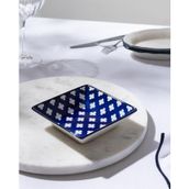 Reve Bleu Raye Kare Tabak - 12 cm - Mavi/Beyaz
