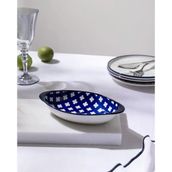 Reve Bleu Raye Oval Tabak - 19 cm - Mavi/Beyaz