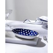 Reve Bleu Raye Oval Tabak - 22 cm - Mavi/Beyaz