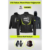 Revo Hawk Neon Sarı 3 Katmanlı 4 Mevsim Unisex Motosiklet Montu + ELDİVEN VE BUFF HEDİYELİ