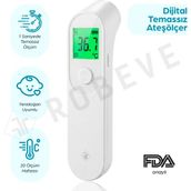 Robeve Temassız Infrared Ateş Ölçer 3 Saniyede Hızlı Ölçüm, Ce & Iso 13485 & Fda Onaylı, 20 Ölçüm Hafızalı, Renkli Ekran Uyarılı, Temassız Alın Termometresi - Beyaz
