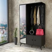 Robin Home Arya Aynalı Vestiyer Portmanto Ayakkabılık Ahşap Ayak AR65 - Siyah