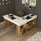 Robin Home Kitaplık Raflı Çalışma Masası Ofis Bilgisayar Masası - 120 x 50 cm - Beyaz