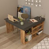 Robin Home Kitaplık Raflı Çalışma Masası Ofis Bilgisayar Masası - 50 x 72 cm - Gri