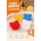 Rocha Baby 4'lü Paket Ayıcık Figürlü Bebek Banyo Süngeri Seti
