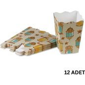 Roco Paper Co. 12LI Ramazan Temalı Patlamış Mısır, Şeker Kutusu, Popcorn, Ikram Kutusu, 6X6X11 Cm, Krem Renk