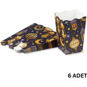 Roco Paper Co. 6lı Ramazan Temalı Patlamış Mısır, Şeker Kutusu, Popcorn, Ikram Kutusu, 6X6X11 Cm, Lacivert