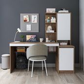 Roomart Nora Raflı Çalışma Masası , Çalışma Ofis Masası Sağ Dolaplı, Bilgisayar Masası - 160 CM - Atlantik Çam - Beyaz