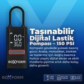 Roxform Car Air Pump – 80W Güçlü Taşınabilir Araç Lastik Şişirme Pompası | 4.000 Mah Batarya, 150 Psı