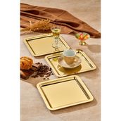Royal Gold Serisi Gold Sunum Tepsisi, Söz Nişan Tepsisi, 24CM, Avangart Dizayn, 3 Adet