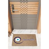 Rug Mood Modern Dijtal Baskı Nazar Boncuk Hoşgeldiniz Kapı Önü Paspası - Açık Kahverengi - 45 x 70 cm