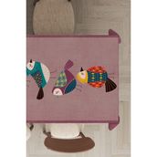 Rugviva MSO213 Dokuma Elit Kumaş Papağan Desenli Pembe Leke Tutmayan 140x140 cm Masa Örtüsü
