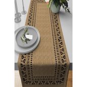 Rugviva RNR186 Runner Elit Tay Tüyü Dokuma Kumaş Dijital Baskılı Hasır Görünümlü Taş 40x140 cm Masa Örtüsü