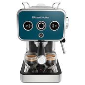 Russell Hobbs Espresso Makinesi Distinctions Paslanmaz Çelik Okyanus Mavisi (15 Bar, 1 ve 2 Bardak Takma, ESE Pedleri, Otomatik Dozajlama ve Man.Seçeneği, Sıcak Su ve Süt Köpüğü için Buhar Nozulu)