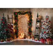 Rustik Tuğla Şömine ile 200X150CM Yılbaşı Arka Plan Stüdyo Fonu