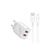 S-Link SL-EC50 5 V 2400MAH Type C Kablolu 2 USB Çıkışlı Beyaz Ev Şarj Adaptörü