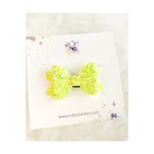 Sahici Anne Sarı Glittery Fiyonk Saçsız Bebek Tokası, 6cm