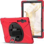 Samsung Galaxy Tab S9 Ultra / S8 Ultra Uyumlu Defender Standlı Zırhlı Silikon Tablet Kılıfı (Kırmızı)