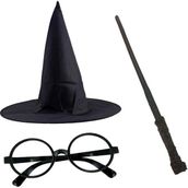 Samur 3'lü Set Harry Potter Siyah Şapkası Harry Potter Gözlüğü Harry Potter Asası