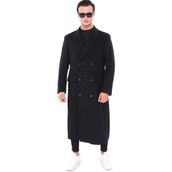 Şan Giyim 4439 Erkek Siyah Kemerli Kruvaze Uzun Palto - 001-Siyah - 56