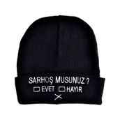 Sarhoş musunuz? Evet veya Hayır İşaretli Sloganlı Kadın Erkek Unisex Siyah Bere