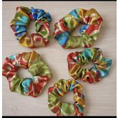 Saten Saç Tokası, 5'li Set, Parlak renklerde, Lastikli Scrunchie, Nişan, Düğün, Kına Gecesi,Doğum Günü Hediyesi (simli Saten Karışık Renkli)