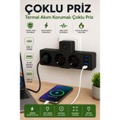 SAYMOND Akıllı Priz Termal Korumalı 3 Prizli Çoklu Akım Prizi | 3 USB-A + 1 USB-C 2500W 10A PD 20W