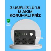 sbodurhome 3 USB Çıkışlı 4’lü Akıllı Priz 2500W 2 Metre Kablo - 1 - Renkli