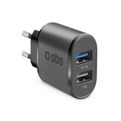 Sbs 2xUSB-A Siyah Seyahat Şarj Cihazı