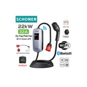SCHONER 22kW Taşınabilir Elektrikli Araç Şarj İstasyonu 32A Trifaze/Monofaze (220V Dönüştürücü Hediyeli)