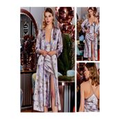 secret night çiçek detaylı saten gecelik takımı 2 li sabahlık ve gecelik kadın iç giyim pijama takımı lila S