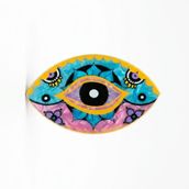 Sedefli Etnik Desenli Göz Nazar Bohem 8 Cm Kemik Mandal Toka Renkli Saç Tokası (Mavi)