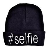 Selfie Yazılı Siyah Kadın Erkek Unisex Bere