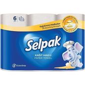 Selpak 6'lı Paket Extra Kağıt Havlu 3 Katlı Yağ Emici Halkalar ile Mutfak Temizliği İçin Güçlü Emicilik - Beyaz