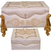 Sema Home Kadife Kaplamalı Saraylı Gold Ayaklı İkili Nişan Sandığı