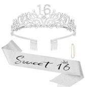 Semato Tatlı 16 Parti Dekorasyon Seti - 16. Doğum Günü Tacı ve Tatlı 16 Kuşak Glitter Kit Kızlar için Doğum Günü Mutlu Doğum Günü Kız Tiara Doğum Günü Partisi Malzemeleri ve Şekerleri