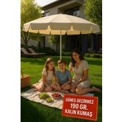 Şemsiye Plaj, Güneş ve Balkon Şemsiyesi Krem Renk Kalın Kumaş 10 Telli 200CM Çap