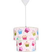 Şenay Aydınlatma Pembe Cupcake Renkli Çocuk Odası İkili Silindir Kumaş Sarkıt Avize