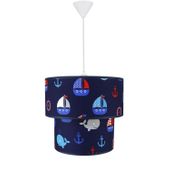 Şenay Lacivert Balina Aydınlatma Çocuk Odası İkili Silindir Kumaş Sarkıt