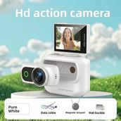 Serreha 1080P Manyetik Ayrılabilir Döner Ekranlı Parmak Aksiyon Kamerası + Boyun Askısı ve SD Kart Hediye-BEYAZ RENK
